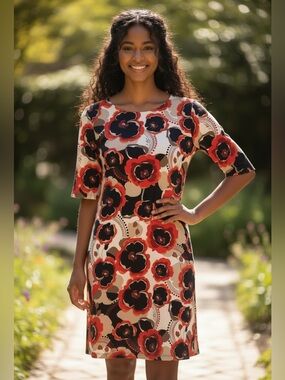 Tommy Hilfiger Women’s Red and Black Floral Print Dress, Size 6